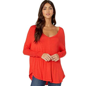 Free People Moonshine Knit Thermal Top Tunic Optic Red sz S